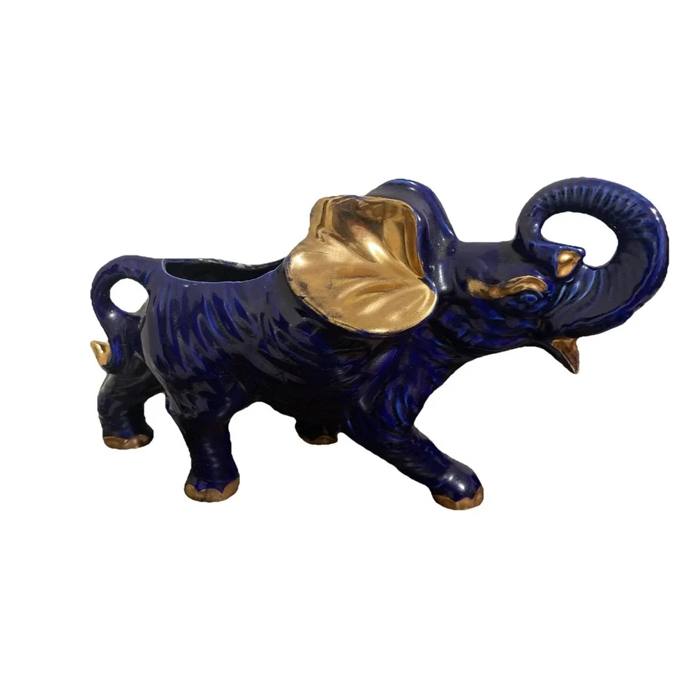 MCM Elephant Planter Cobalt Blue Gold